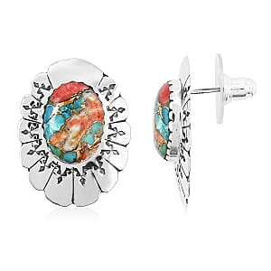 Santa Fe Style Spiny Turquoise 10.00 ctw Earrings in Sterling Silver