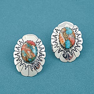 Santa Fe Style Spiny Turquoise 10.00 ctw Earrings in Sterling Silver