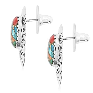 Santa Fe Style Spiny Turquoise 10.00 ctw Earrings in Sterling Silver