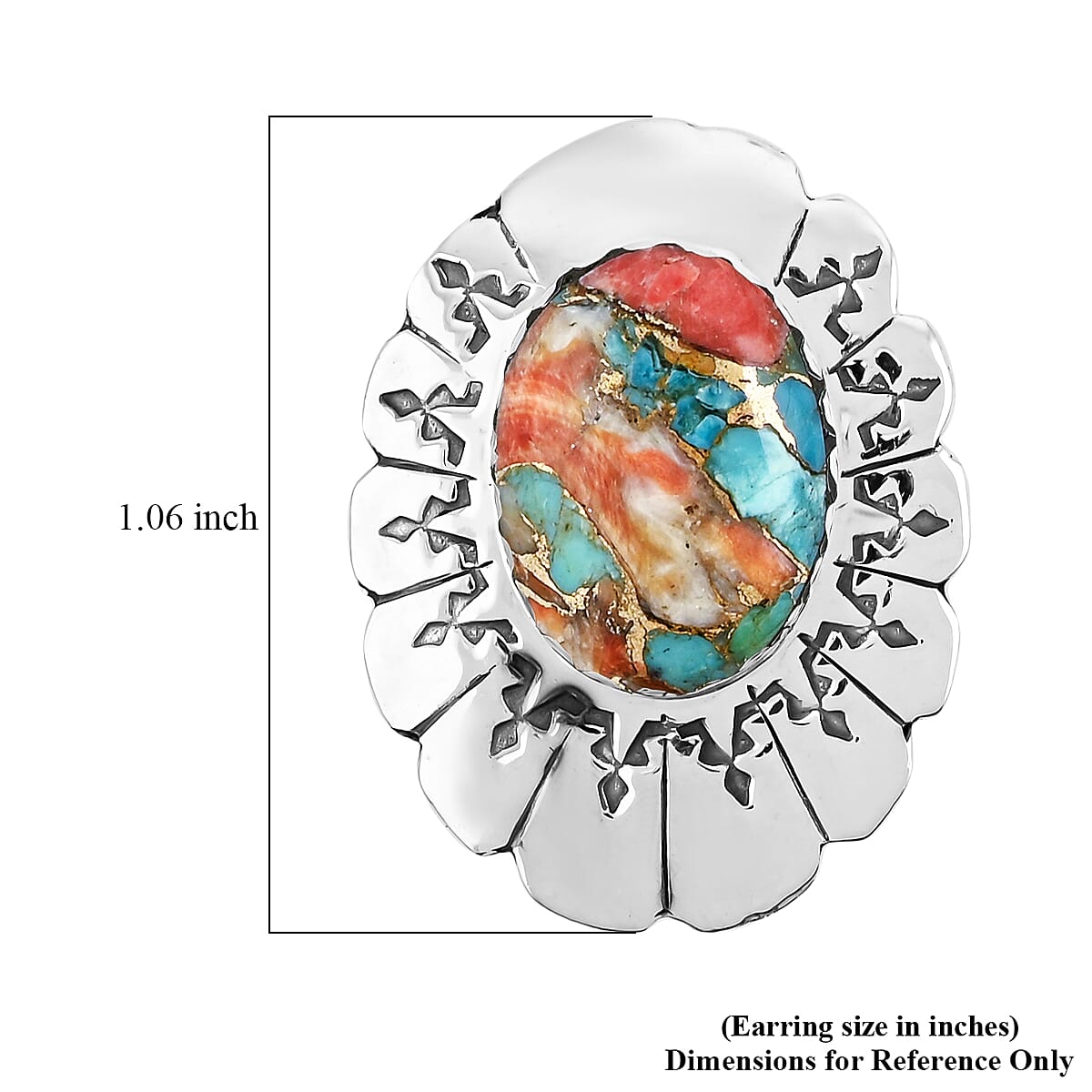 Santa Fe Style Spiny Turquoise 10.00 ctw Earrings in Sterling Silver image number 4