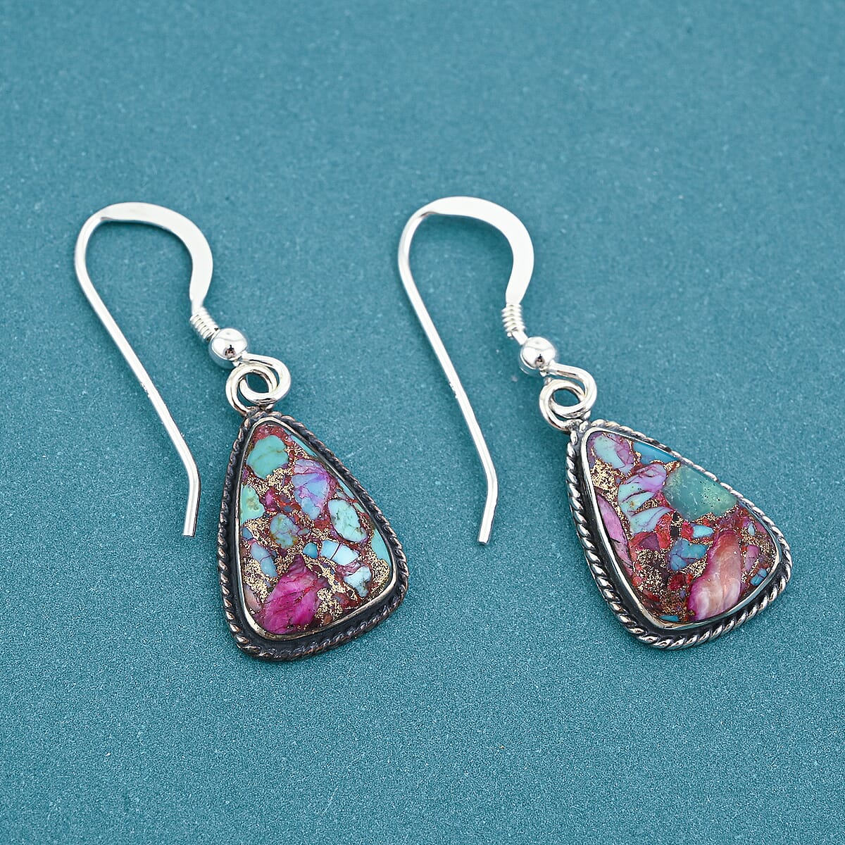 Santa Fe Style Mojave Purple Turquoise 8.00 ctw Earrings in Sterling Silver image number 1
