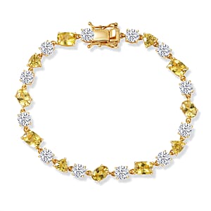 D'Joy Premium Golden Apatite and Moissanite 13.90 ctw Sunlit Lightplay Bracelet in 18K Vermeil Yellow Gold Over Sterling Silver (7.25 In)