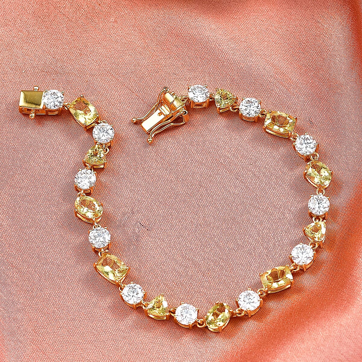 D'Joy Premium Golden Apatite and Moissanite 13.90 ctw Sunlit Lightplay Bracelet in 18K Vermeil Yellow Gold Over Sterling Silver (7.25 In) image number 1