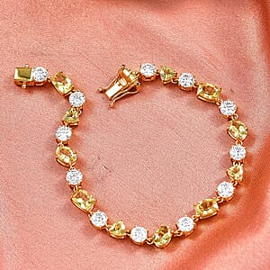 D'Joy Premium Golden Apatite and Moissanite 13.90 ctw Sunlit Lightplay Bracelet in 18K Vermeil Yellow Gold Over Sterling Silver (7.25 In)