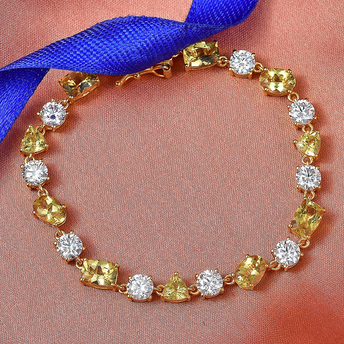 D'Joy Premium Golden Apatite, Moissanite Bracelet in 18K Vermeil YG Over Sterling Silver (7.25 In) 13.90 ctw image number 1