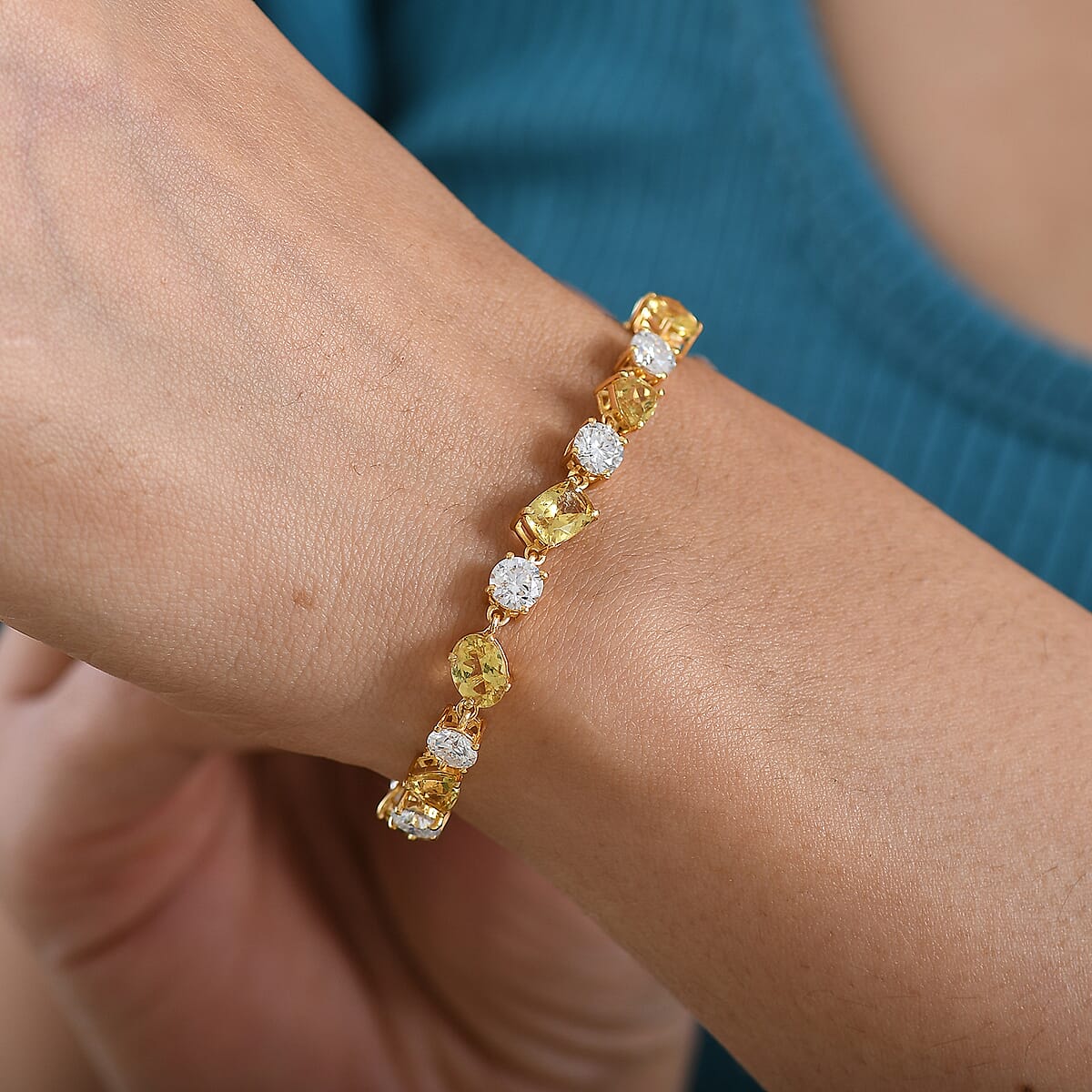 D'Joy Premium Golden Apatite, Moissanite Bracelet in 18K Vermeil YG Over Sterling Silver (7.25 In) 13.90 ctw image number 2