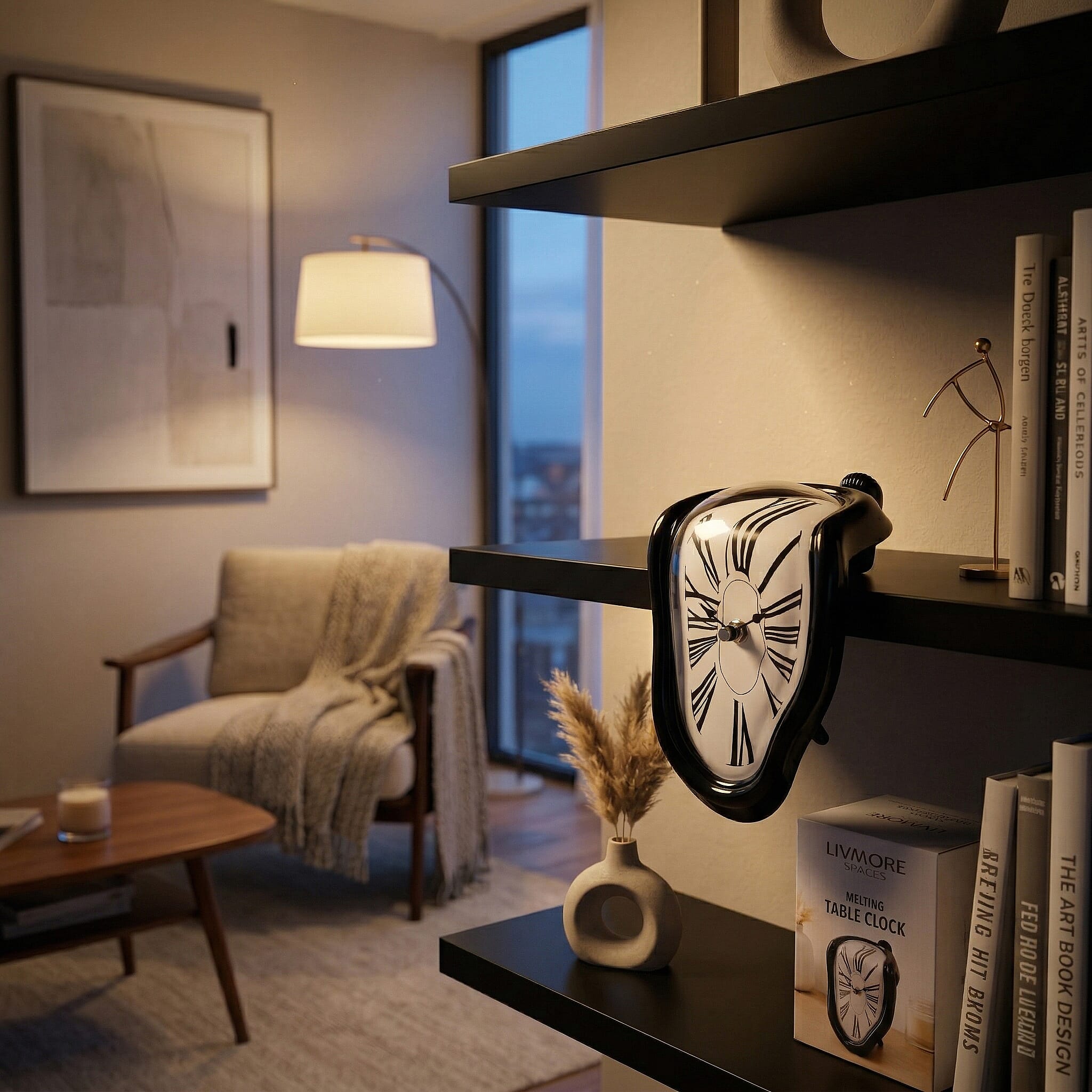 Livmore Black Melting Table Clock (1xAA Battery Not Included)