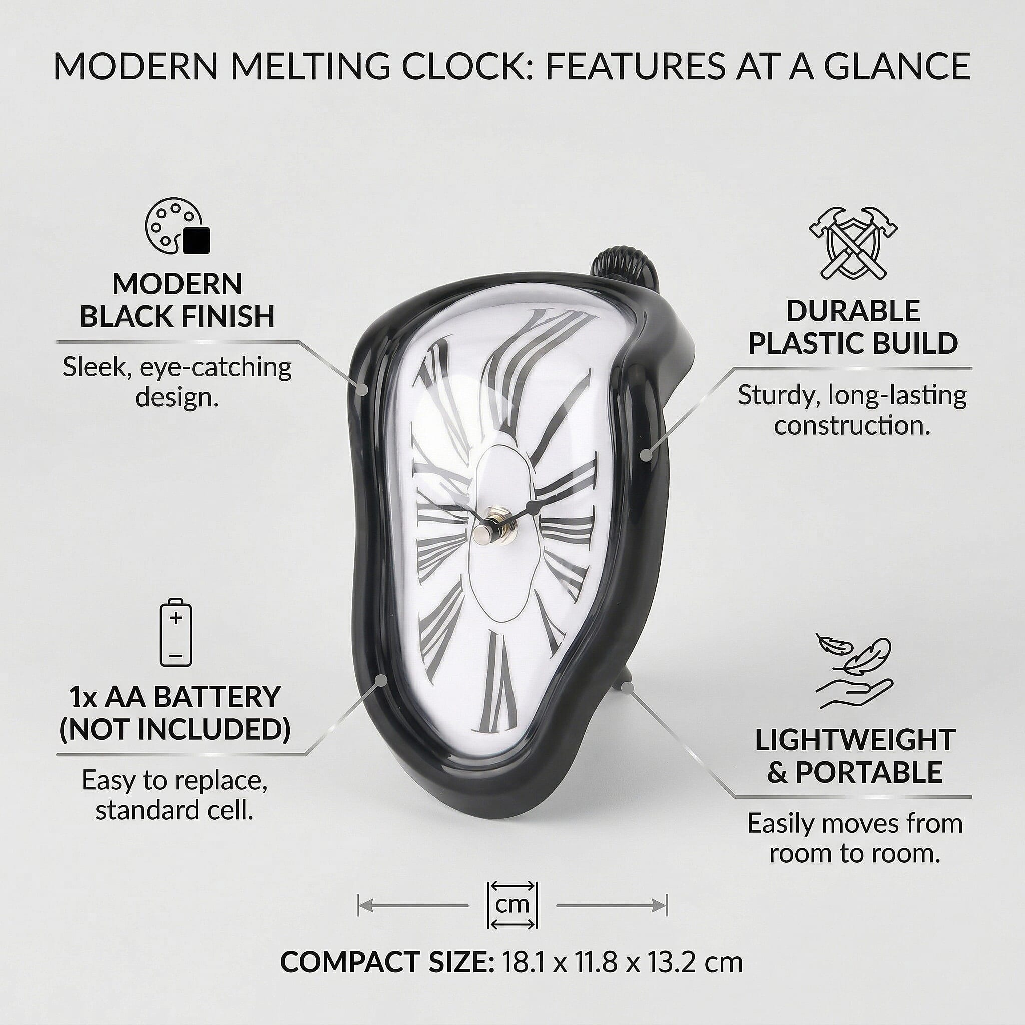 Livmore Black Melting Table Clock (1xAA Battery Not Included)