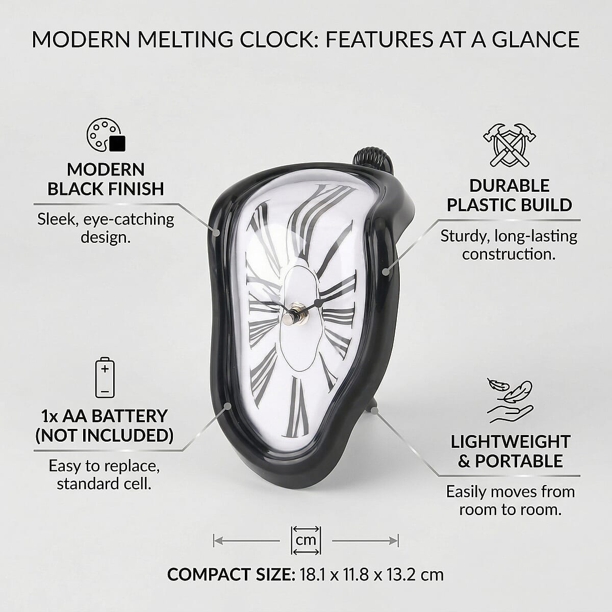 Livmore Black Melting Table Clock (1xAA Battery Not Included) image number 3