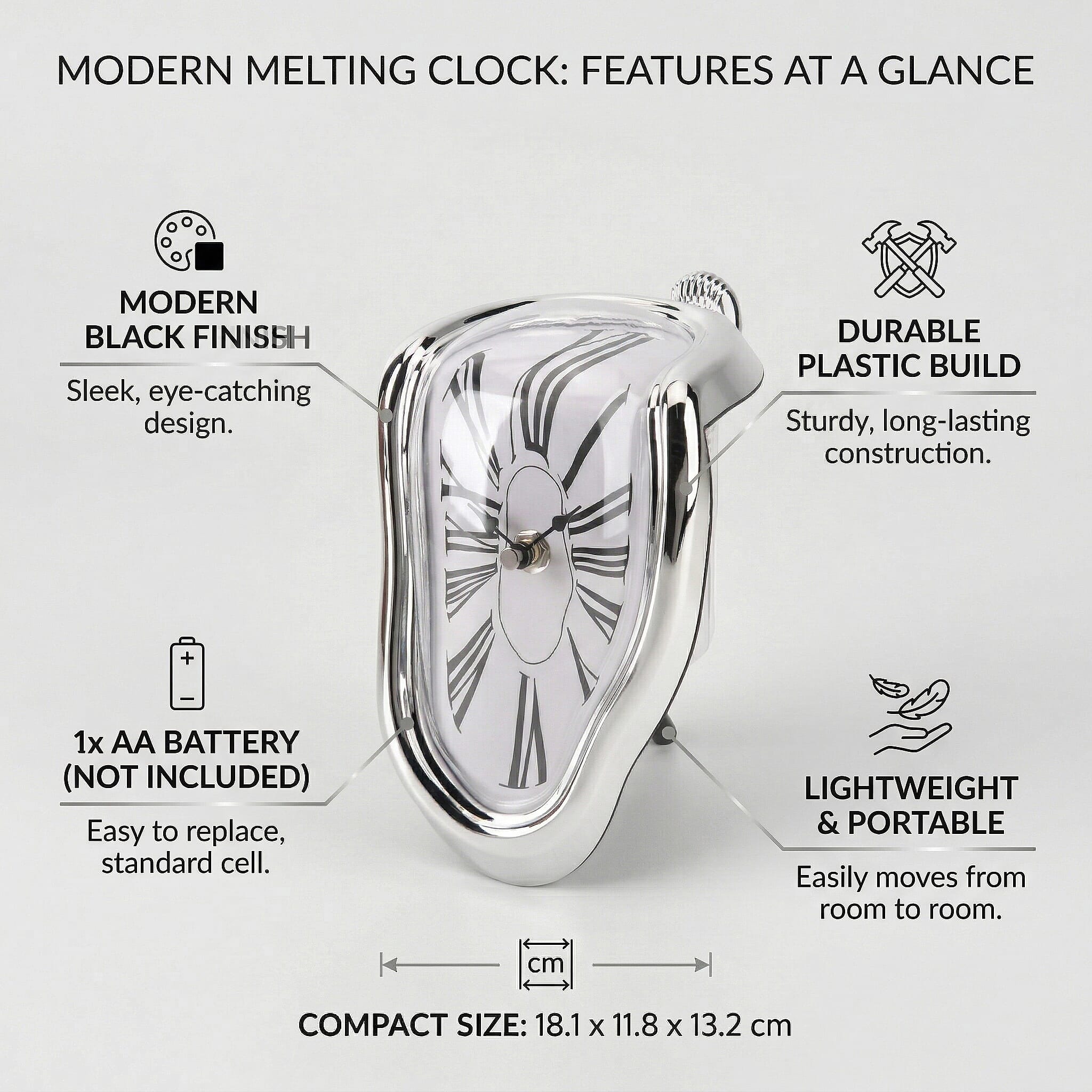 Livmore Silver Melting Table Clock (1xAA Battery Not Included)