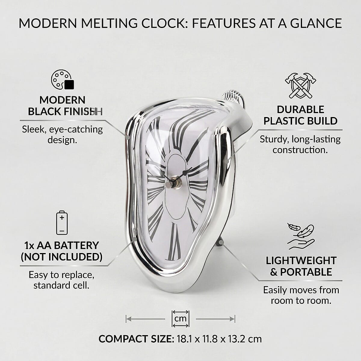 Livmore Silver Melting Table Clock (1xAA Battery Not Included) image number 3