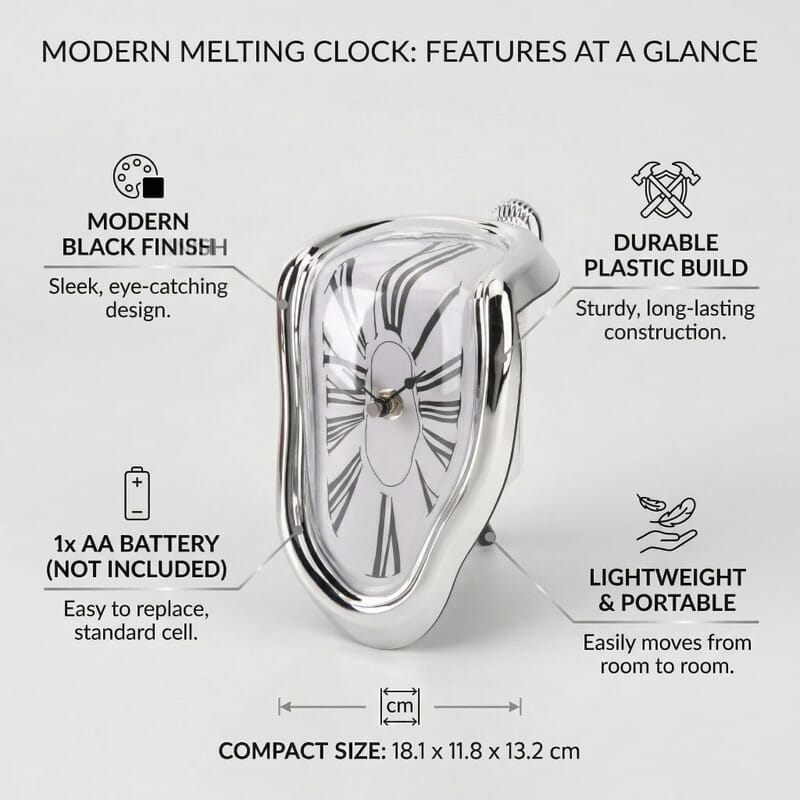 Livmore Silver Melting Table Clock (1xAA Battery Not Included)