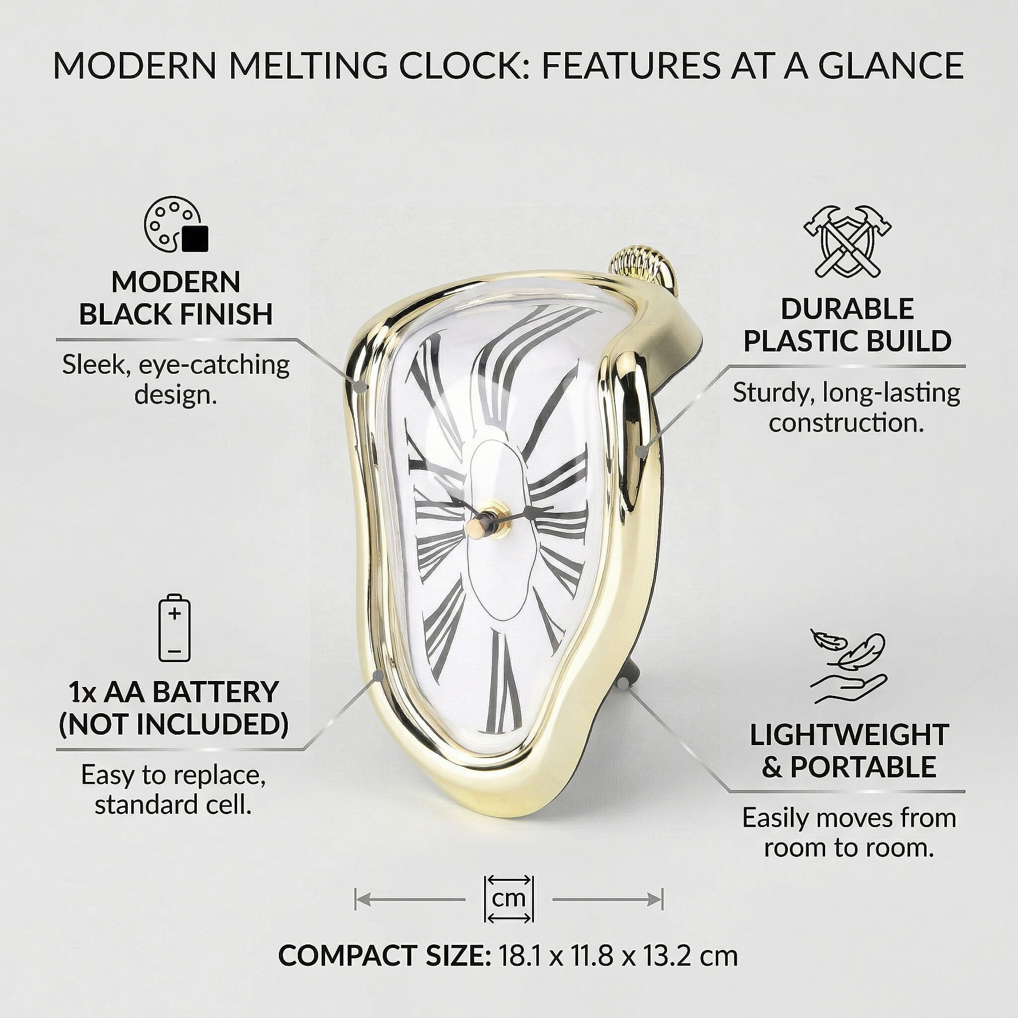 Livmore Golden Melting Table Clock (1xAA Battery Not Included)