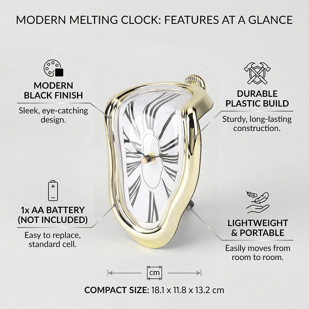 Livmore Golden Melting Table Clock (1xAA Battery Not Included) image number 3