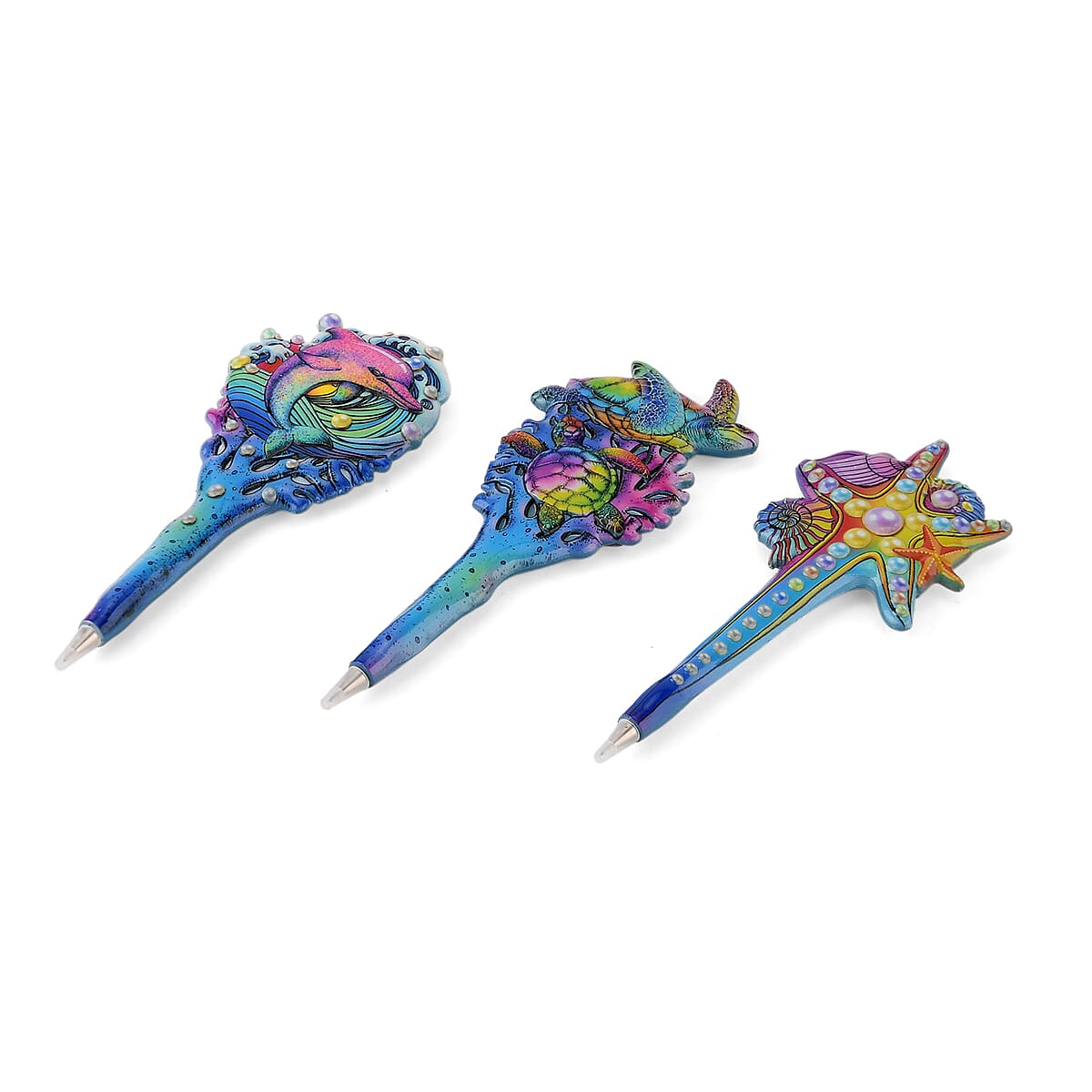 Livmore Multi Color Sea Designs Set of 3 Polyresin Pens image number 1