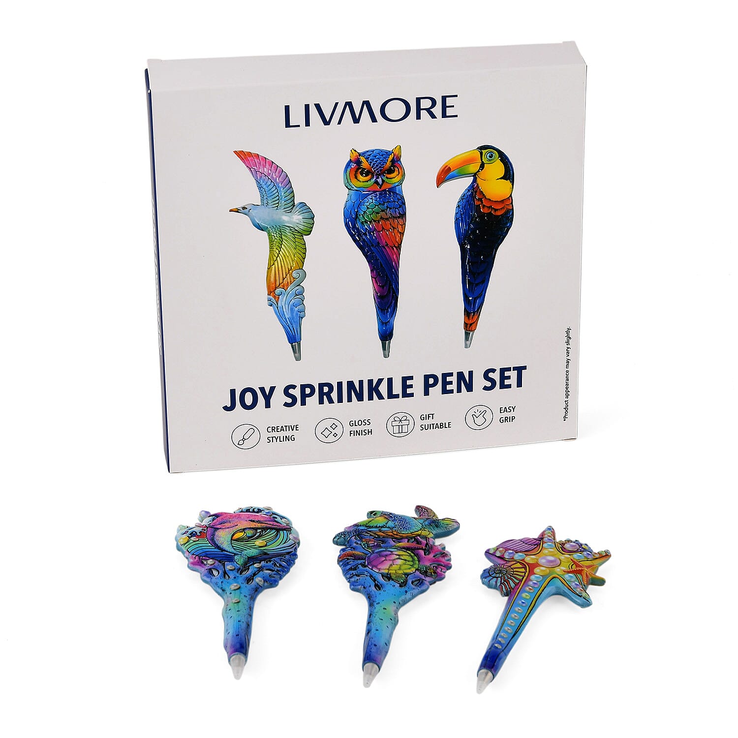 Livmore Multi Color Sea Designs Set of 3 Polyresin Pens