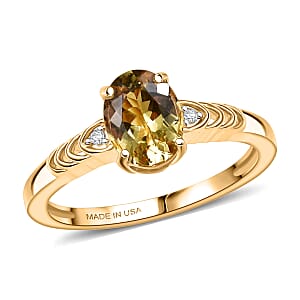 Premium Golden Apatite, Luxuriant Lab Grown Diamond G-H SI 1.25 ctw Golden Wave Ring in 18K Yellow Gold Over Sterling Silver (Size 7.0)