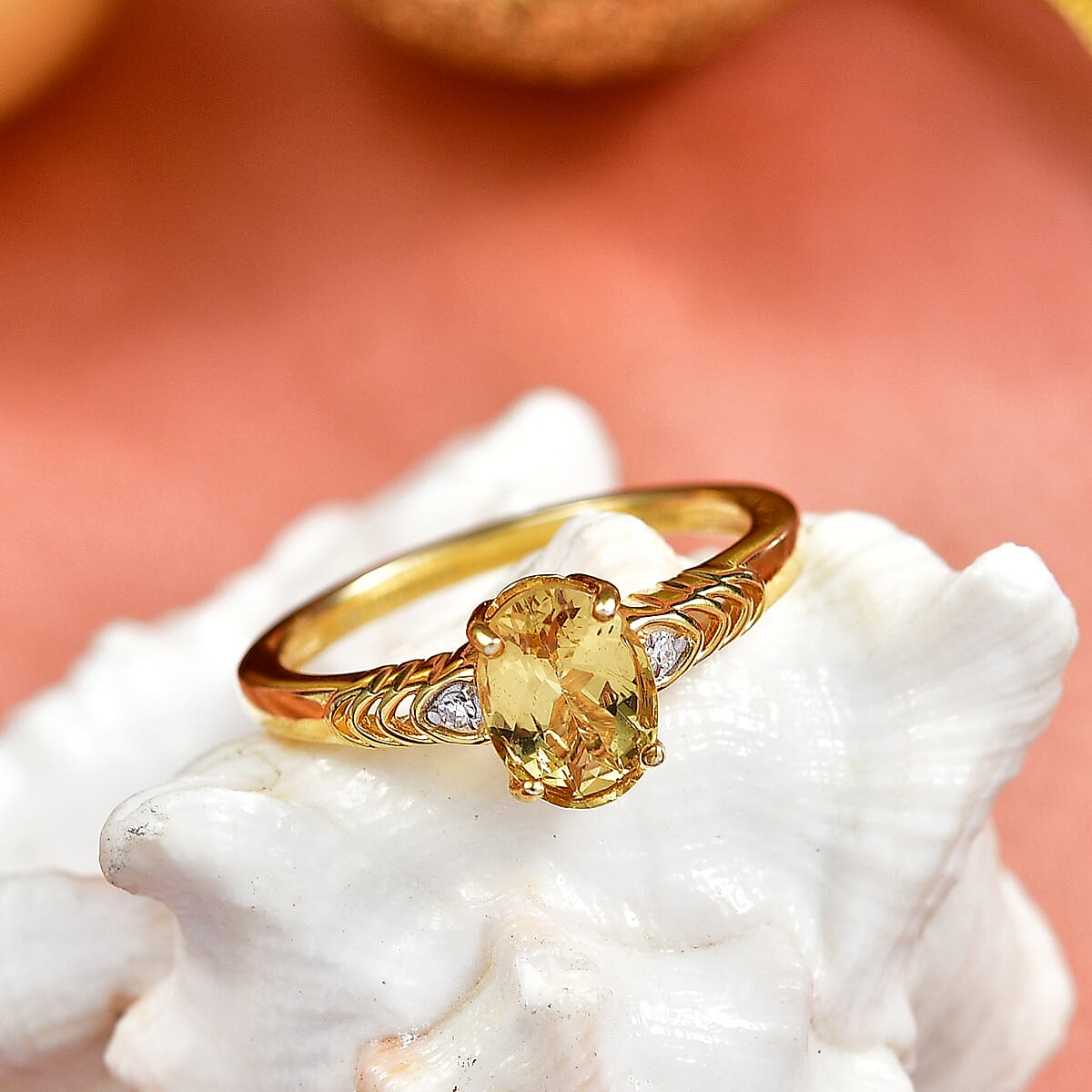 Premium Golden Apatite, Luxuriant Lab Grown Diamond G-H SI 1.25 ctw Golden Wave Ring in 18K Yellow Gold Over Sterling Silver (Size 7.0) image number 1