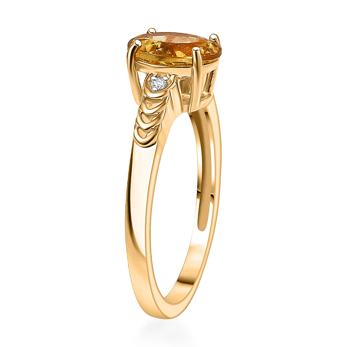 Premium Golden Apatite, Luxuriant Lab Grown Diamond G-H SI 1.25 ctw Golden Wave Ring in 18K Yellow Gold Over Sterling Silver (Size 7.0) image number 3
