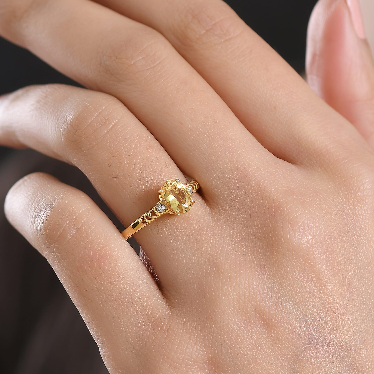 Premium Golden Apatite and Luxuriant Lab Grown Diamond G-H SI 1.25 ctw Golden Wave Ring in 18K Yellow Gold Over Sterling Silver (Size 8.0)