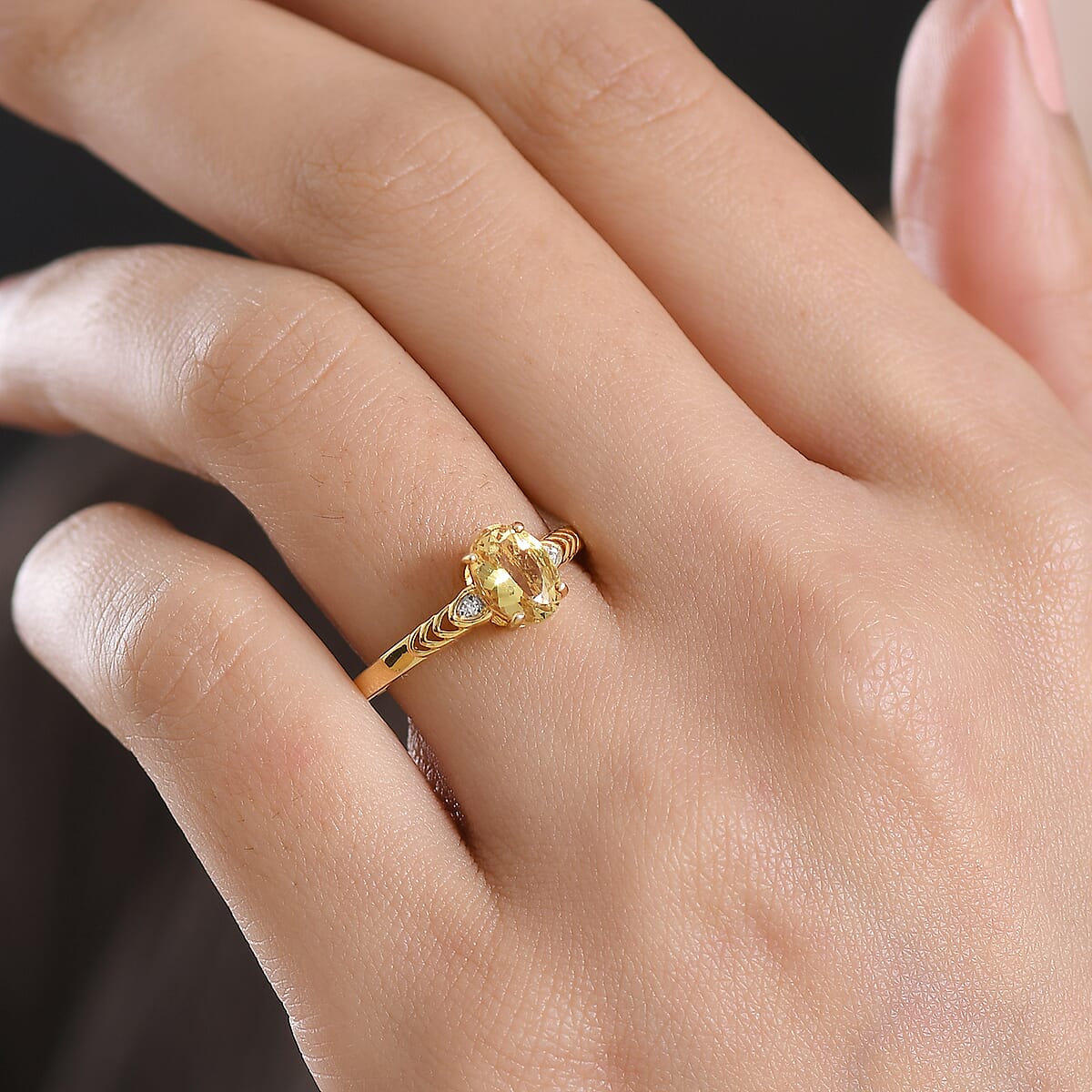 Premium Golden Apatite, Luxuriant Lab Grown Diamond (G-H, SI) Ring in 18K YG Over Sterling Silver (Size 10.0) 1.25 ctw image number 2