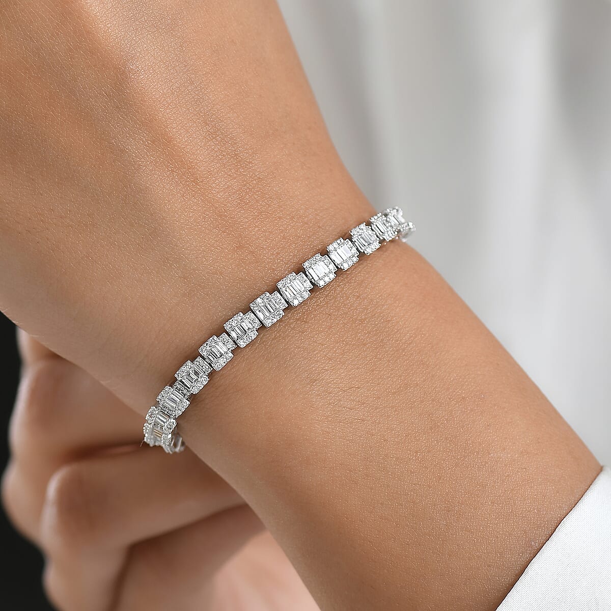 Luxuriant Lab Grown Diamond  Tennis Bracelet 1 Row (Size - 7.25) in Rhodium OverSterling Silver ,  Silver Wt. 10 g 2.95 ctw image number 2