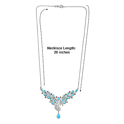 D'Joy Sleeping Beauty Turquoise and Multi Gemstone 5.30 ctw Necklace (20 Inches) in Rhodium Over Sterling Silver