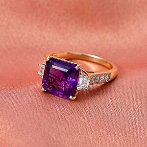 AAA Lusaka Amethyst and Luxuriant Lab Grown Diamond G-H SI 6.80 ctw Ring in 10K Yellow Gold (Size 10.0)