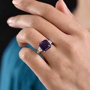 AAA Lusaka Amethyst and Luxuriant Lab Grown Diamond G-H SI 6.80 ctw Ring in 10K Yellow Gold (Size 10.0)