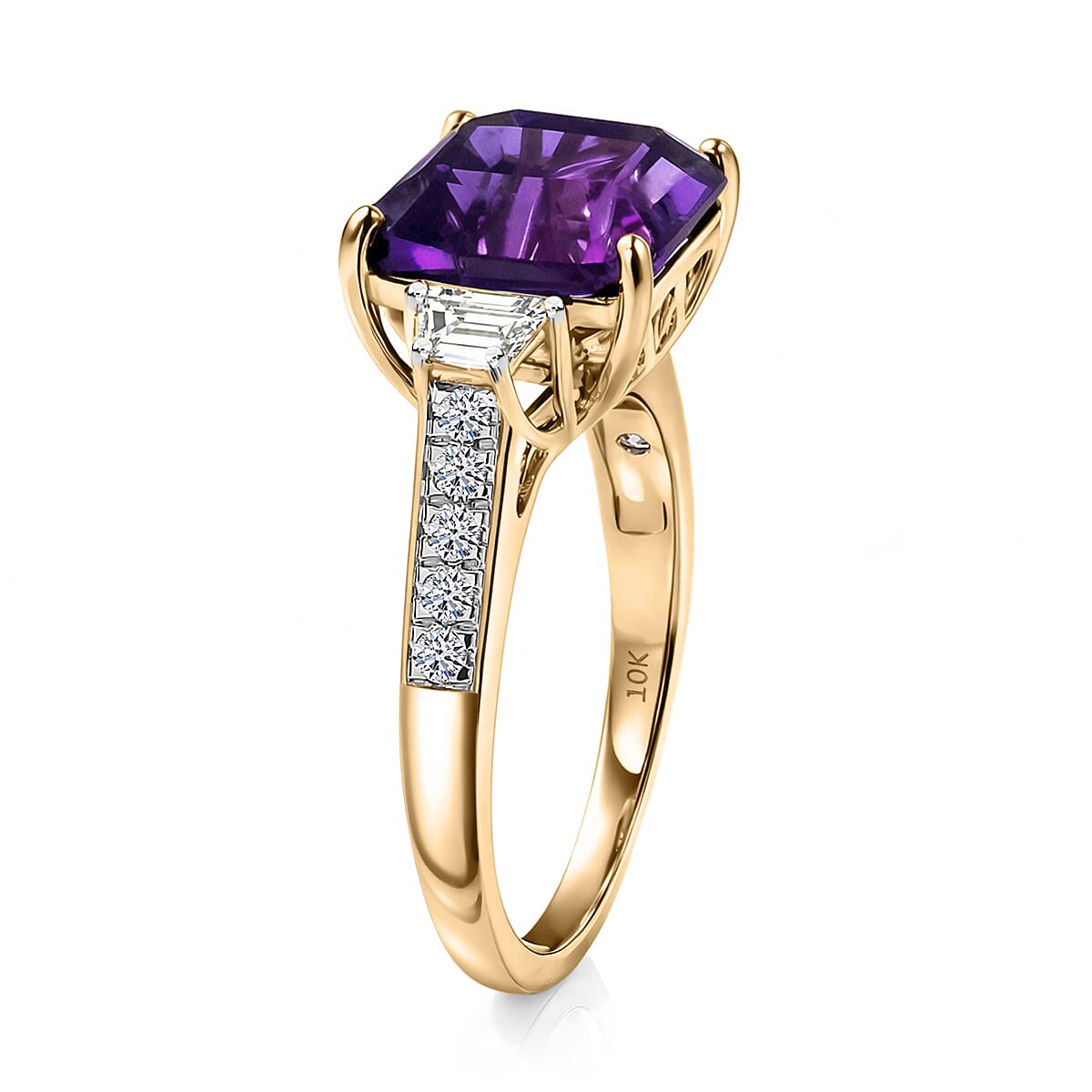 AAA Lusaka Amethyst and Luxuriant Lab Grown Diamond G-H SI 6.80 ctw Ring in 10K Yellow Gold (Size 10.0) image number 3