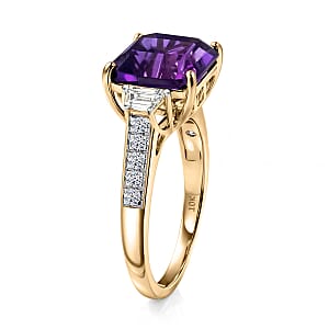 AAA Lusaka Amethyst and Luxuriant Lab Grown Diamond G-H SI 6.80 ctw Ring in 10K Yellow Gold (Size 10.0)
