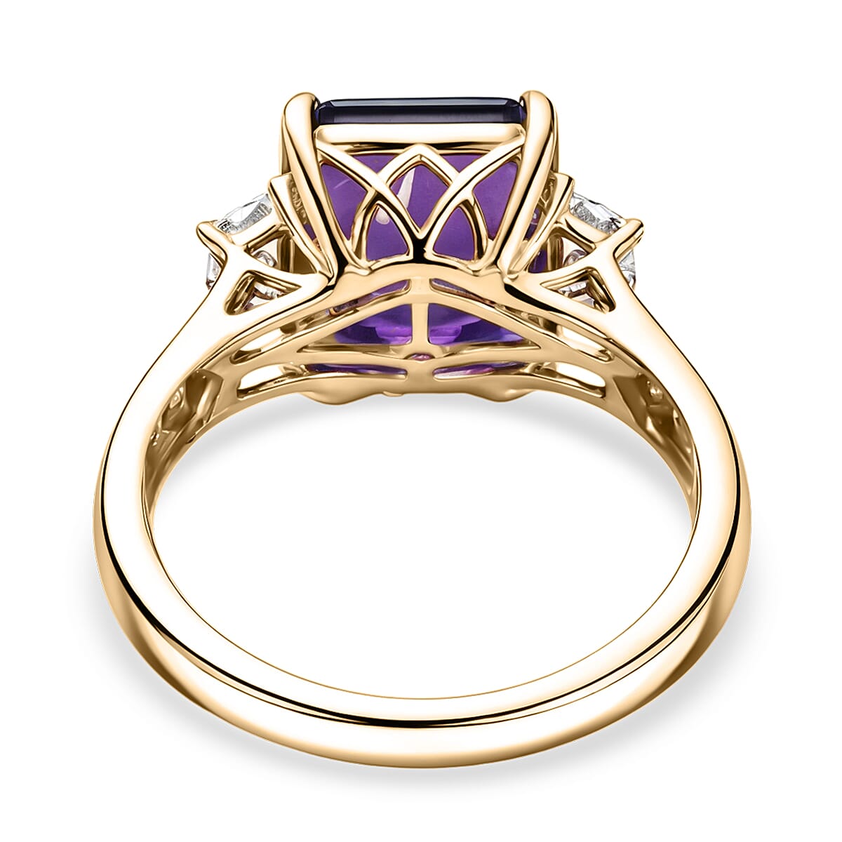 AAA Lusaka Amethyst and Luxuriant Lab Grown Diamond G-H SI 6.80 ctw Ring in 10K Yellow Gold (Size 10.0) image number 4