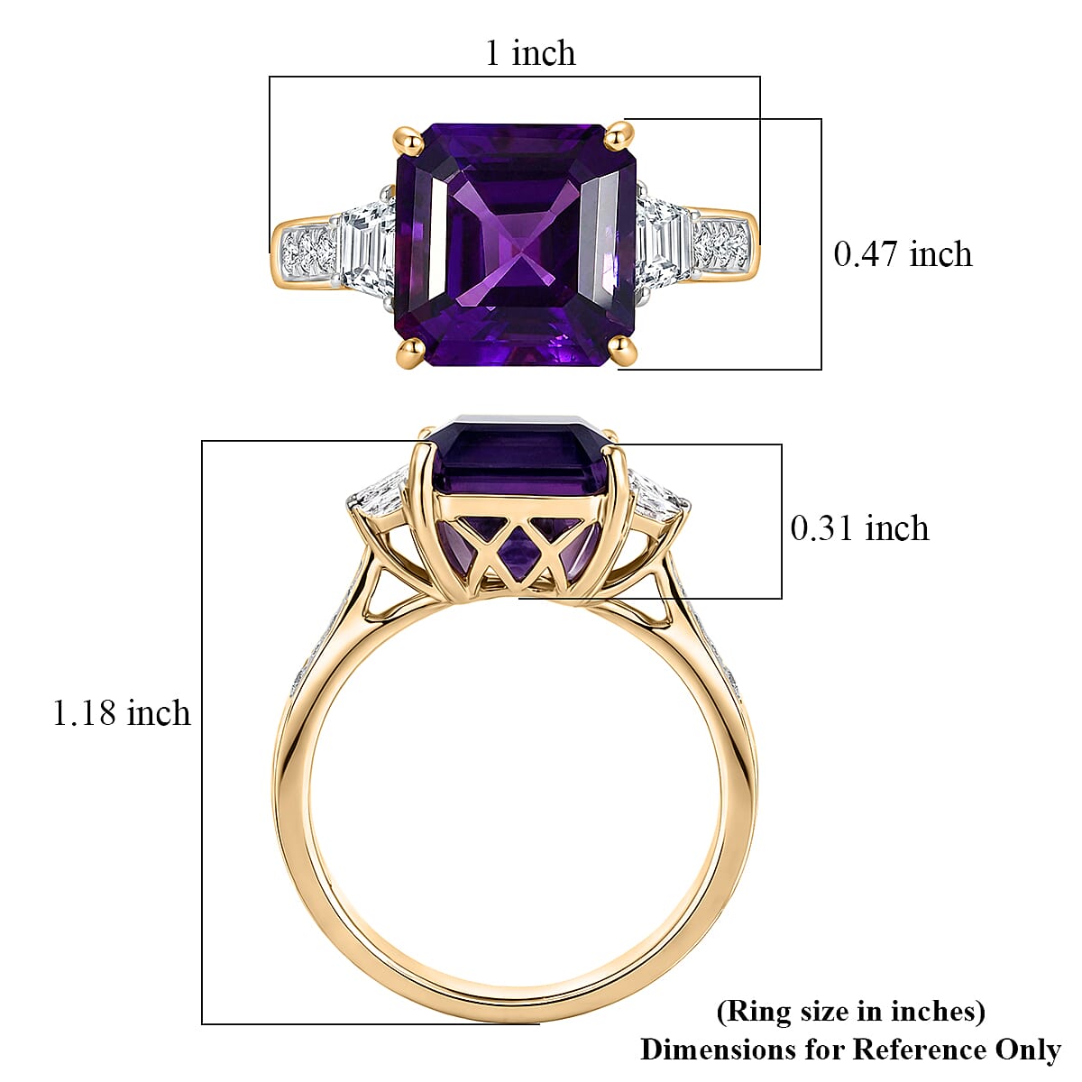 AAA Lusaka Amethyst and Luxuriant Lab Grown Diamond G-H SI 6.80 ctw Ring in 10K Yellow Gold (Size 10.0) image number 5