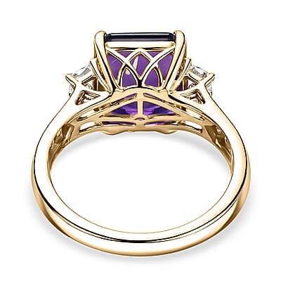 AAA Lusaka Amethyst and Luxuriant Lab Grown Diamond G-H SI 6.80 ctw Ring in 10K Yellow Gold (Size 11.0)