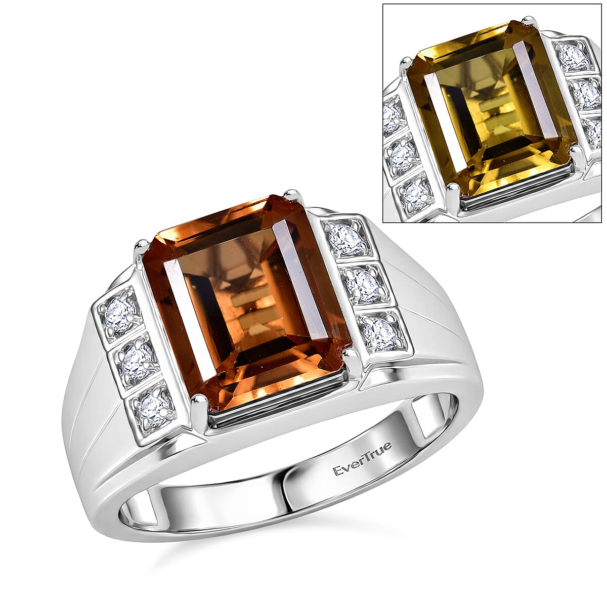 EverTrue Autumn Alexite and White Zircon 6.25 ctw Men's Ring in Platinum Bond (Size 10.0)