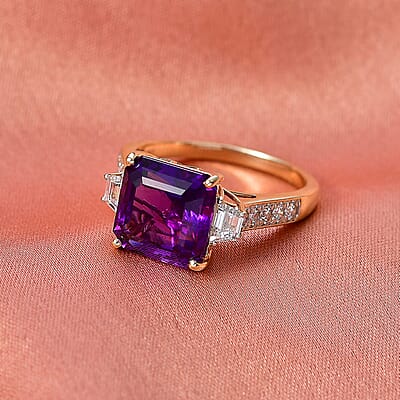 AAA Lusaka Amethyst and Luxuriant Lab Grown Diamond G-H SI 6.80 ctw Ring in 10K Yellow Gold (Size 12.0)