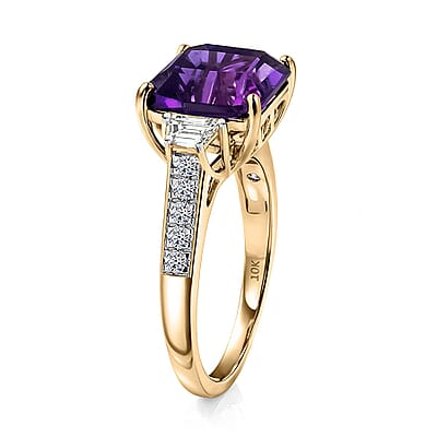AAA Lusaka Amethyst and Luxuriant Lab Grown Diamond G-H SI 6.80 ctw Ring in 10K Yellow Gold (Size 12.0)