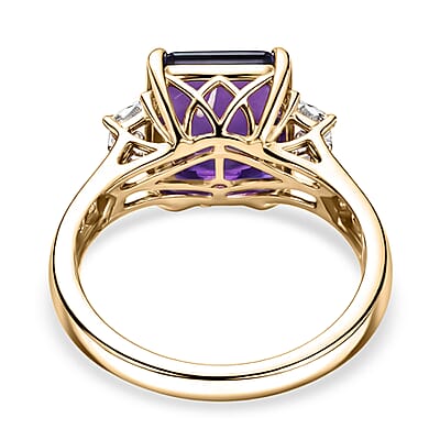 AAA Lusaka Amethyst and Luxuriant Lab Grown Diamond G-H SI 6.80 ctw Ring in 10K Yellow Gold (Size 7.0)