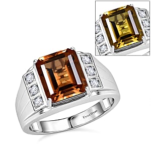 EverTrue Autumn Alexite and White Zircon 6.25 ctw Men's Ring in Platinum Bond (Size 12.0)