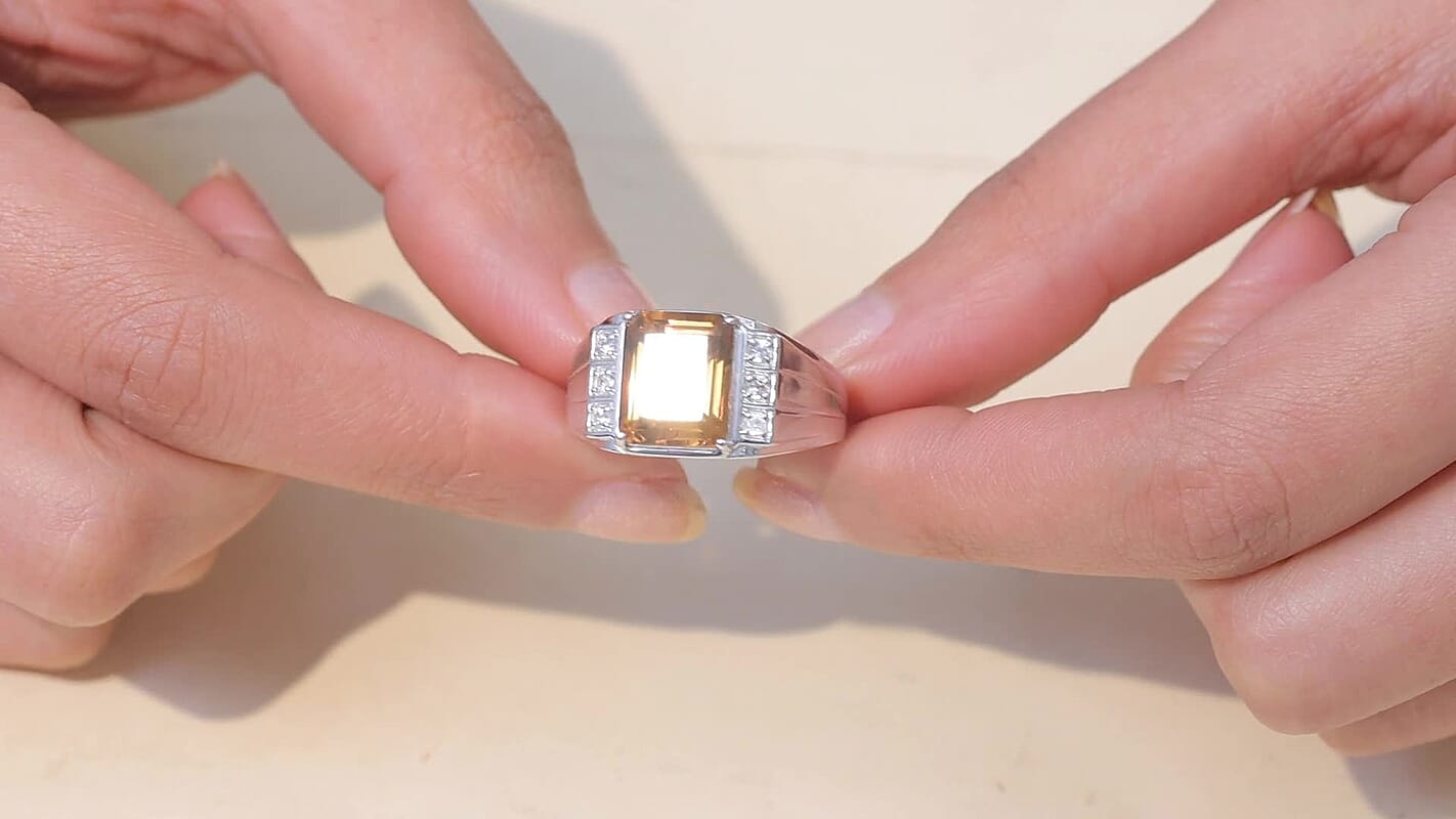 EverTrue Autumn Alexite, White Zircon Men's Ring in Platinum Bond (Size 10.0) 6.25 ctw