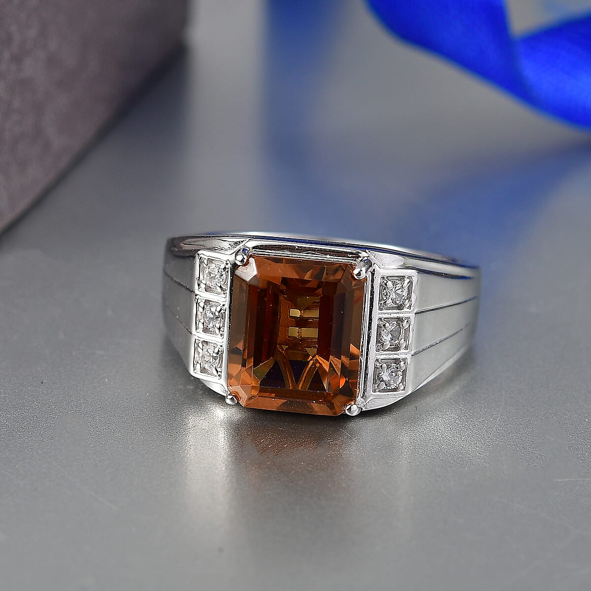 EverTrue Autumn Alexite and White Zircon 6.25 ctw Men's Ring in Platinum Bond (Size 12.0) image number 1