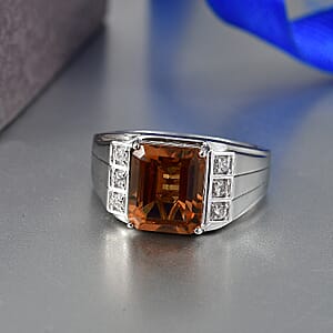 EverTrue Autumn Alexite and White Zircon 6.25 ctw Men's Ring in Platinum Bond (Size 12.0)