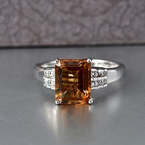 EverTrue Autumn Alexite and White Zircon 3.60 ctw Sunset Pillar Ring in Platinum Bond (Size 10.0)