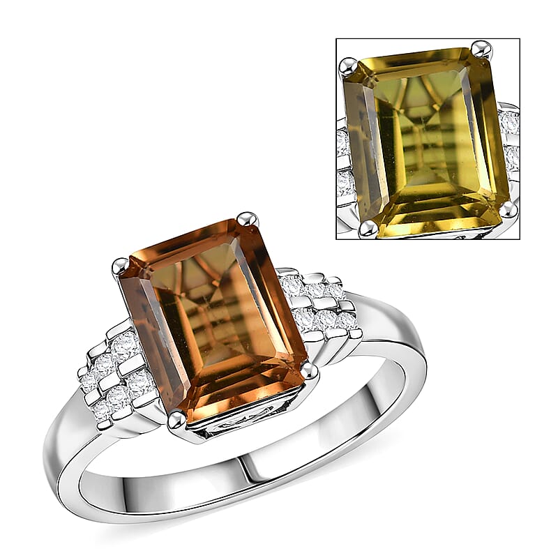 EverTrue Autumn Alexite and White Zircon 3.60 ctw Sunset Pillar Ring in Platinum Bond (Size 8.0)