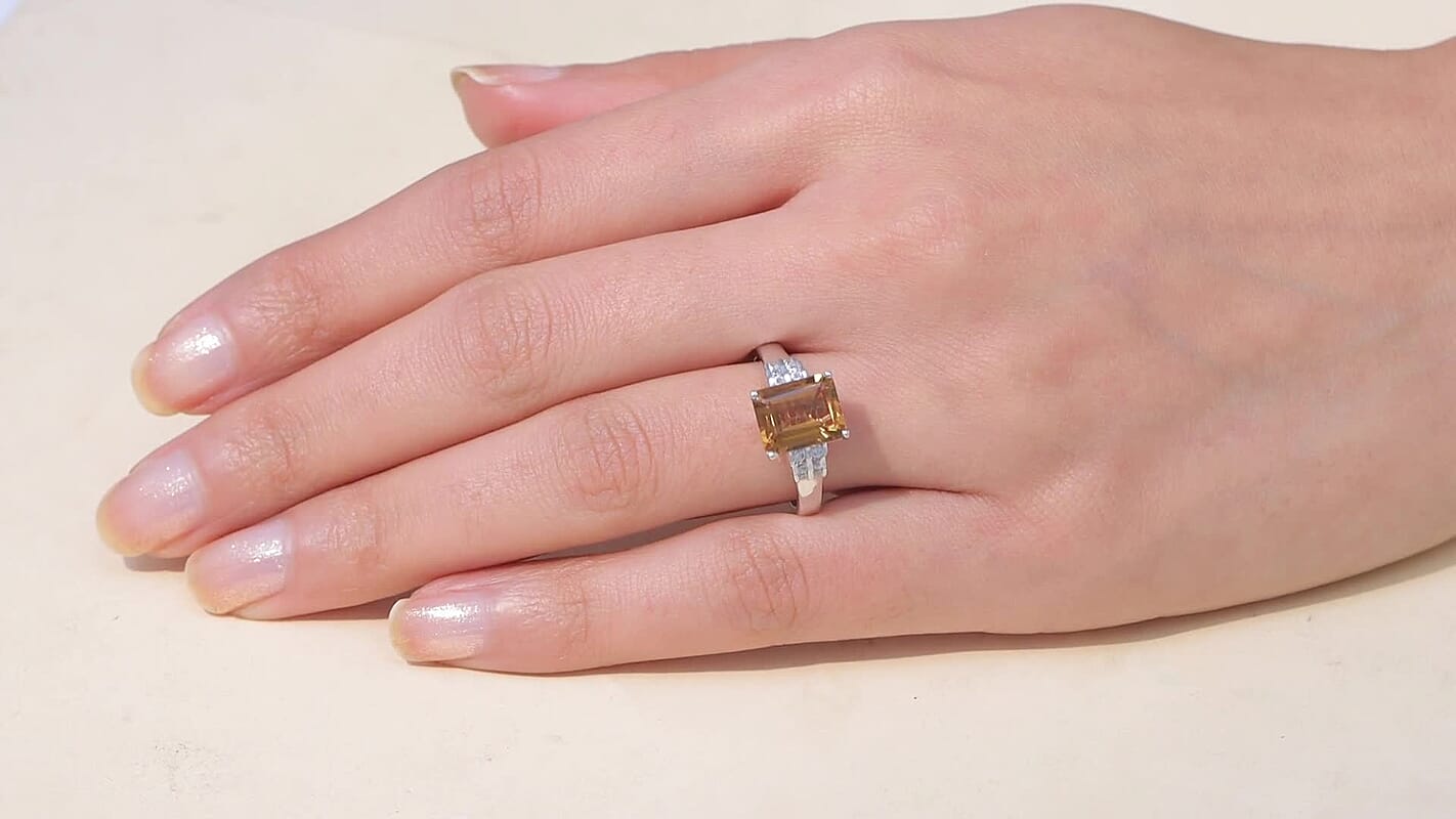 EverTrue Autumn Alexite, White Zircon Ring in Platinum Bond (Size 10.0) 3.60 ctw
