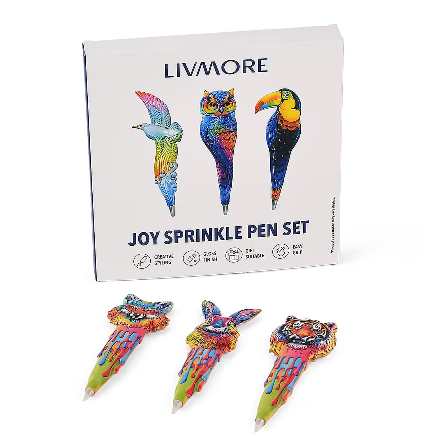 Livmore Multi Color Animal Designs Set of 3 Polyresin Pens