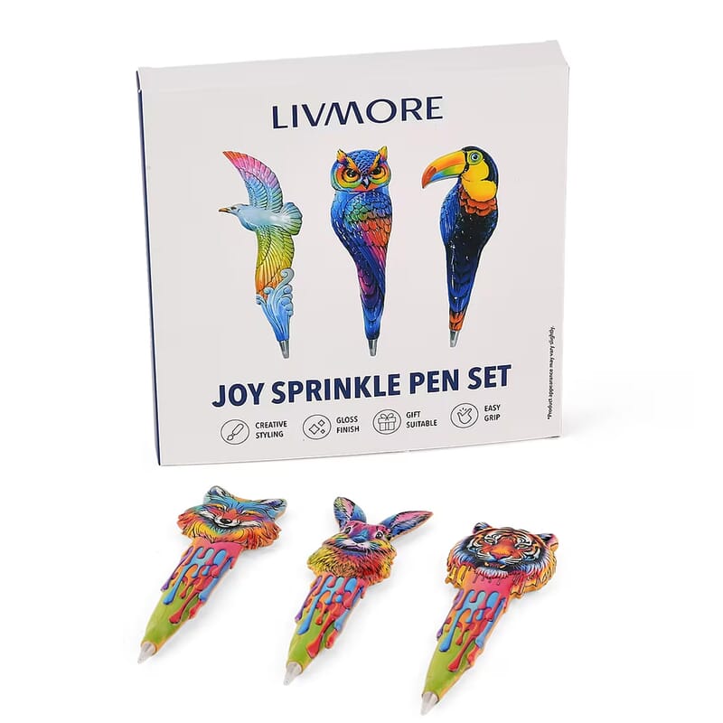 Livmore Multi Color Animal Designs Set of 3 Polyresin Pens
