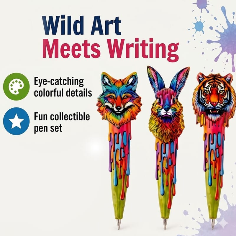 Livmore Multi Color Animal Designs Set of 3 Polyresin Pens