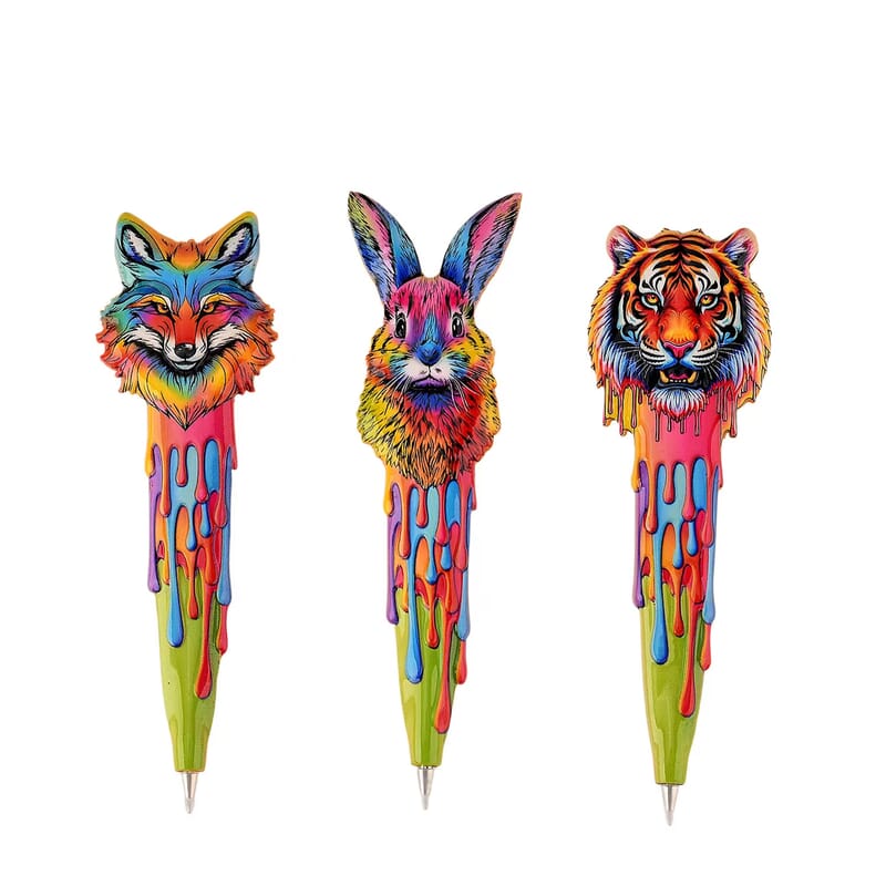 Livmore Multi Color Animal Designs Set of 3 Polyresin Pens