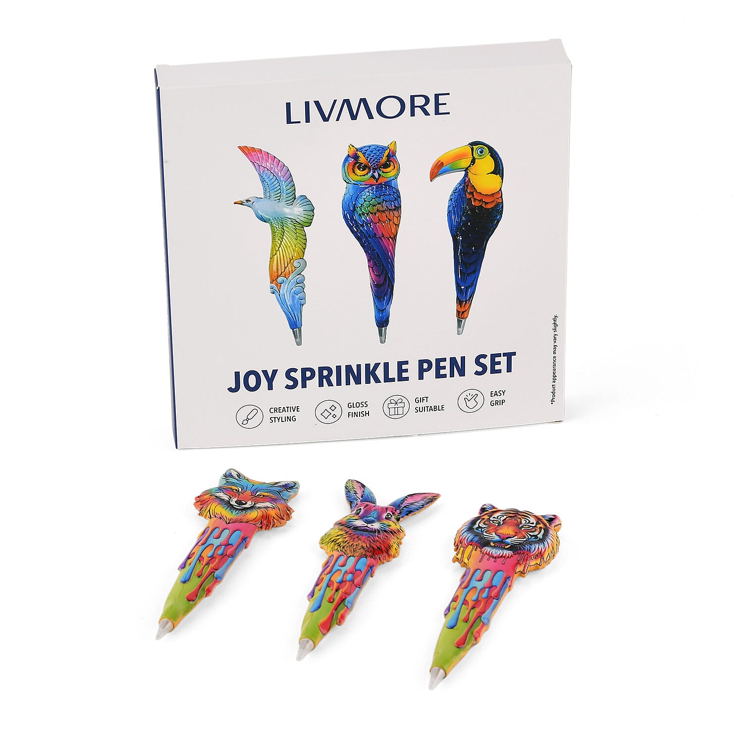 Livmore Multi Color Animal Designs Set of 3 Polyresin Pens